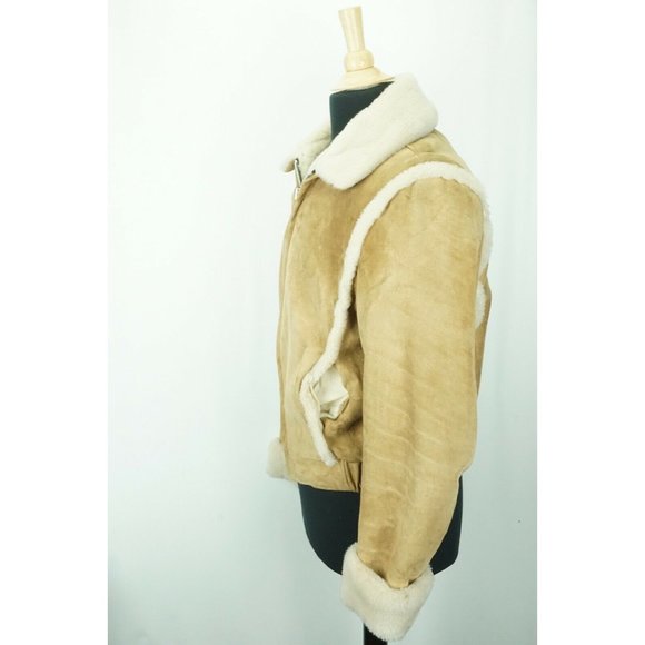 Schott Shearling Womens Suede Light Caramel Jacket Sz 40 USA - Picture 2 of 7